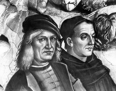 Portret van Luca Signorelli en Fra Angelico (detail) door Luca Signorelli